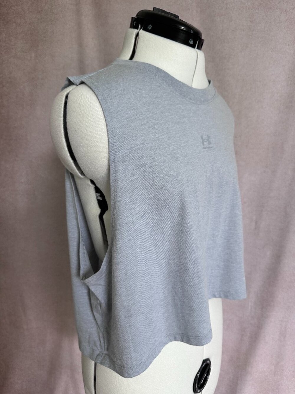 UA Under Armour Sleeveless Cropped Women's Tee, Heather Gray, Large